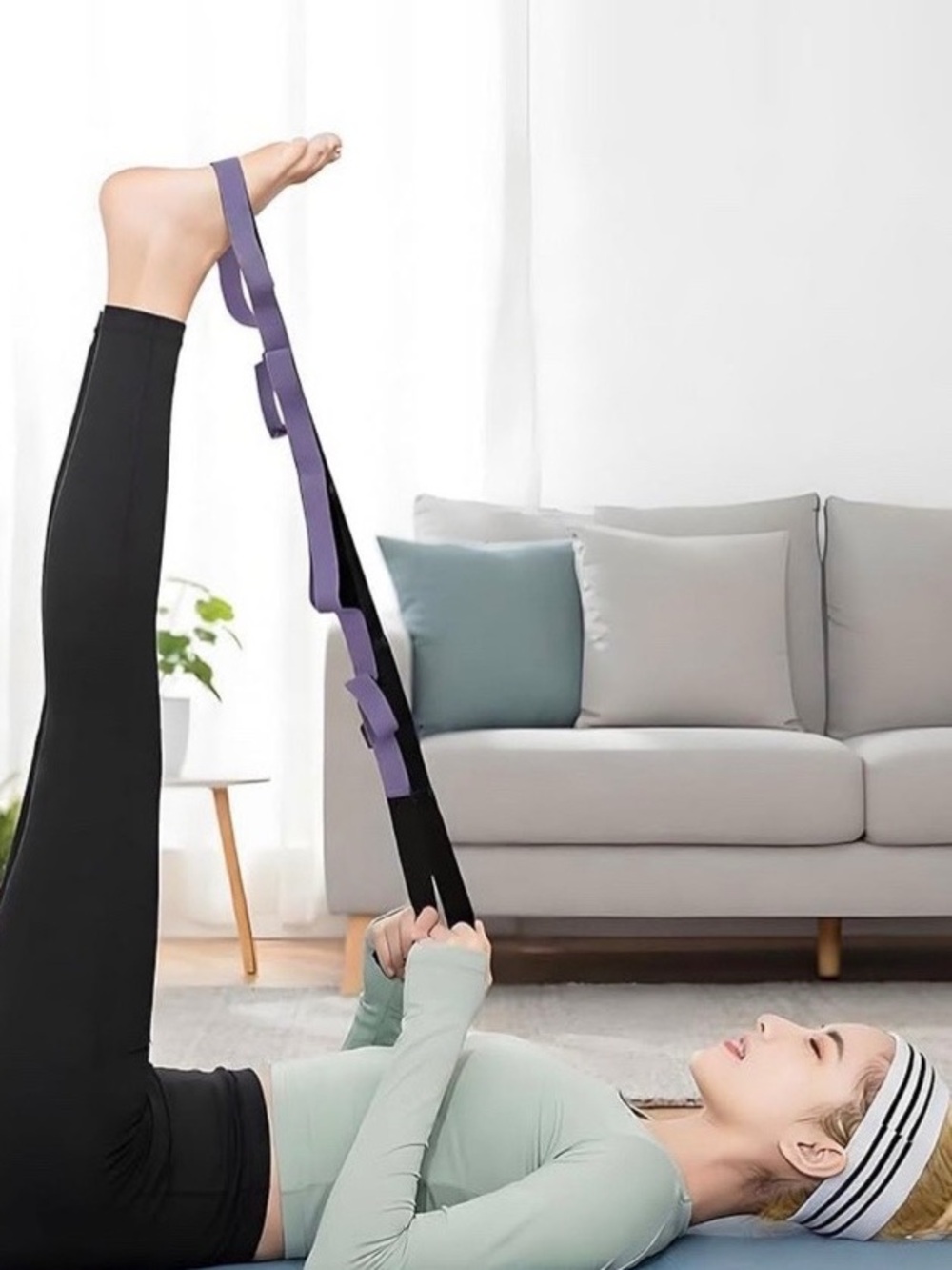 💞 New Purple & Black Adjustable Multiloop Yoga & Dance Stretch Strap